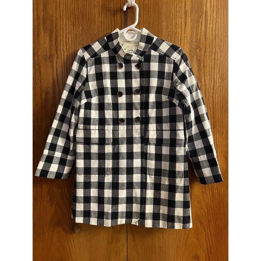 Trovata Black and White Buffalo Check 100% Cotton Pea Coat